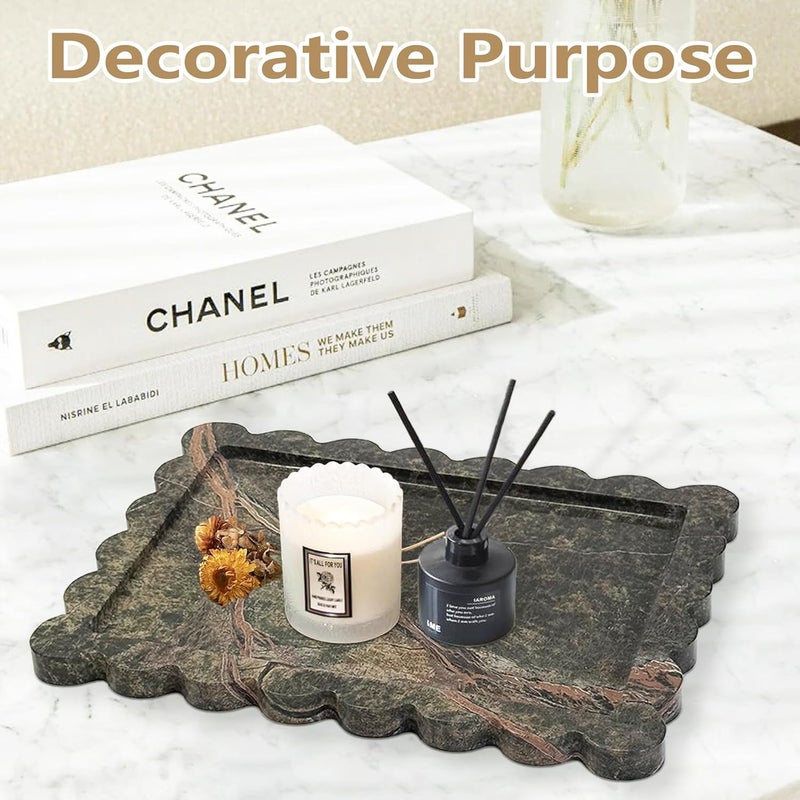 PROLEE Scalloped Marble Tray,Marble Vanity Trays for Bathroom 12" x 9", Scalloped Tray,Wave Appearance Jewelry Home Decor Stone Trays for Kitchen Counter, Bathroom, Rainforest Green - Image 4